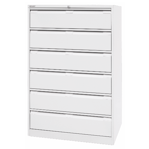 BISLEY Premium Karteischrank > 3-bahnig • 6 Schubladen für DIN A5 Karteikarten